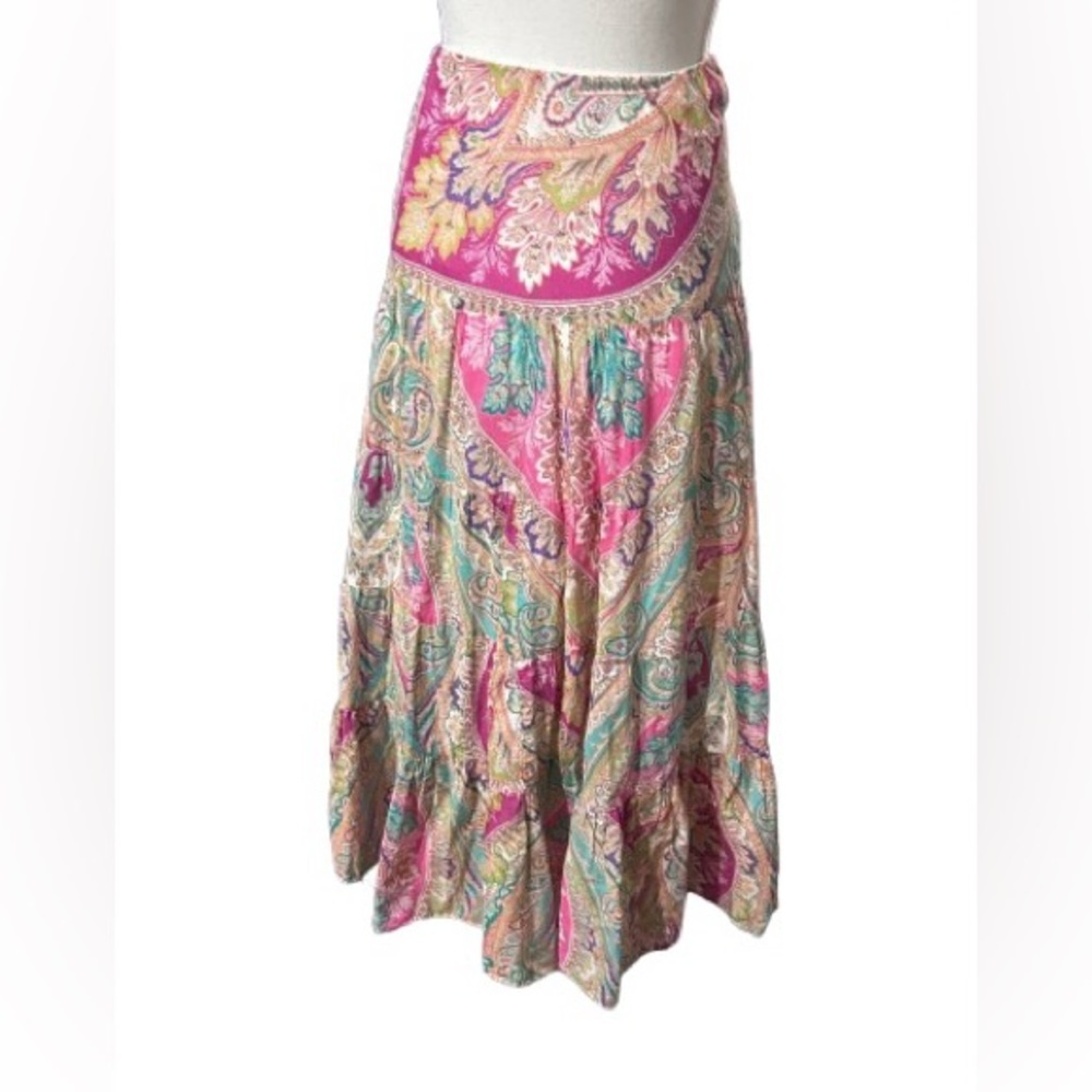 100% Cotton Ralph Lauren 1X Skirt Madi Paisley Boho Pink Aqua Size 18 Size 16 - Picture 6 of 14